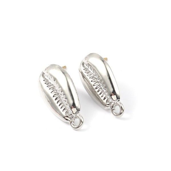 Supports de Boucle d'oreille Puce Coquillage Cauri couleur Argent Platine avec embouts poussoirs