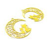 AE116189 Lot de 4 Estampes pendentif filigrane Chats et Lune Marron Pourpre 20 par 25mm