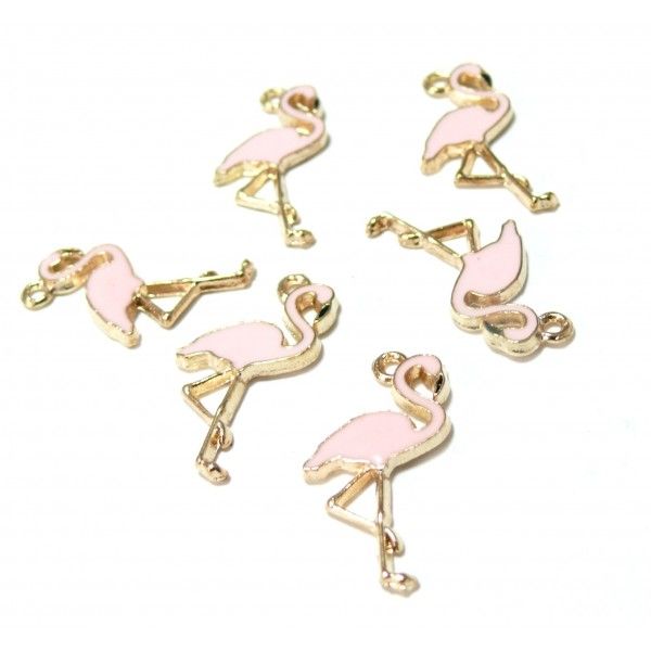 pendentifs breloque Flamant Rose style Rose Emaille 25mm metal Dore
