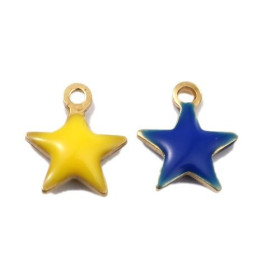 PS110140804 PAX 4 sequins médaillons résine style émaillés Biface Petite Etoile Bleue 9mm