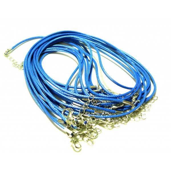colliers RAS DE COU en CORDE CIREE Bleu Roi 1.5mm avec chaine d'extension