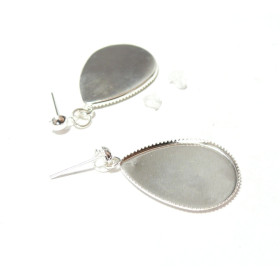 Supports de Boucle d’oreille Puce Plateau Goutte 18x25mm Argent Vif avec embouts poussoirs