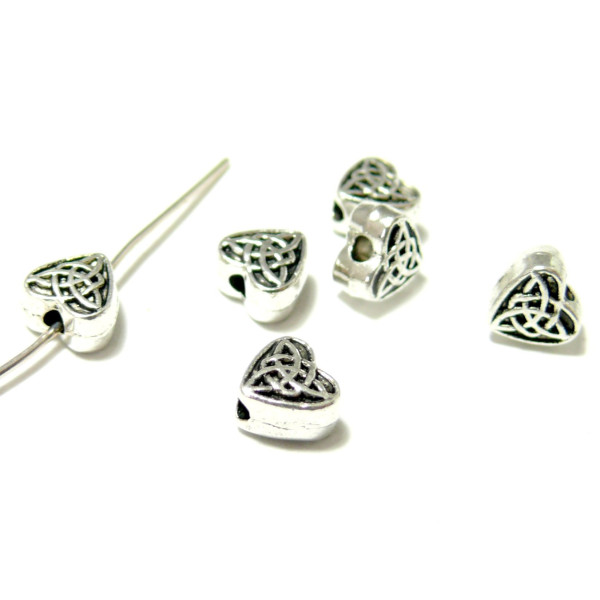 Perles intercalaires coeur arabesque 6,5mm métal couleur Argent Antique
