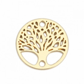Pendentifs Connecteur Arbre dans médaillon 16mm métal couleur Doré