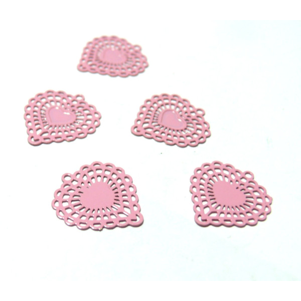 AE112575 Lot 10 Estampes pendentif Coeur Dentelle 14 par 15mm Vert Bleu Canard