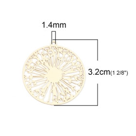 Estampes - pendentif -  Pissenlit dans Cercle 32mm - métal couleur Doré