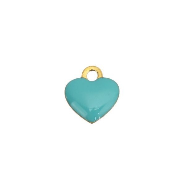 sequins médaillons résine style émaillés Biface Petit coeur 10mm Bleu Turquoise sur une base en métal doré