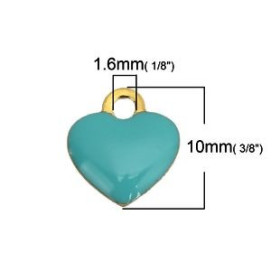 PS110149022 PAX 5 sequins médaillons résine style émaillés Biface Petit coeur 10mm Bleu Turquoise