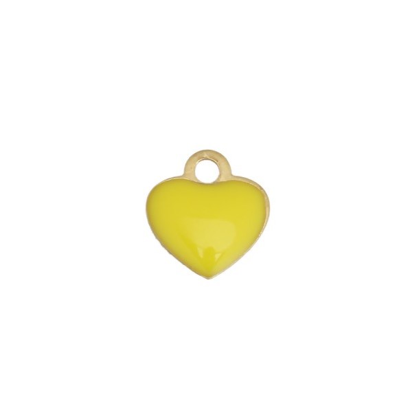 sequins médaillons résine style émaillés Biface Petit coeur 10mm Jaune sur une base en métal doré