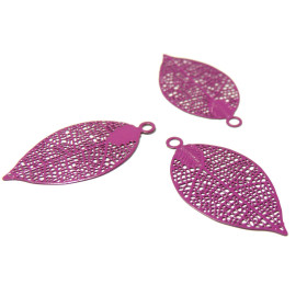 PS110146641 PAX 10 Estampes pendentif  filigrane Feuille Rose Orchidée de 30mm 