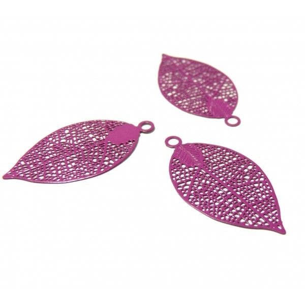 PS110146641 PAX 10 Estampes pendentif  filigrane Feuille Rose Orchidée de 30mm 