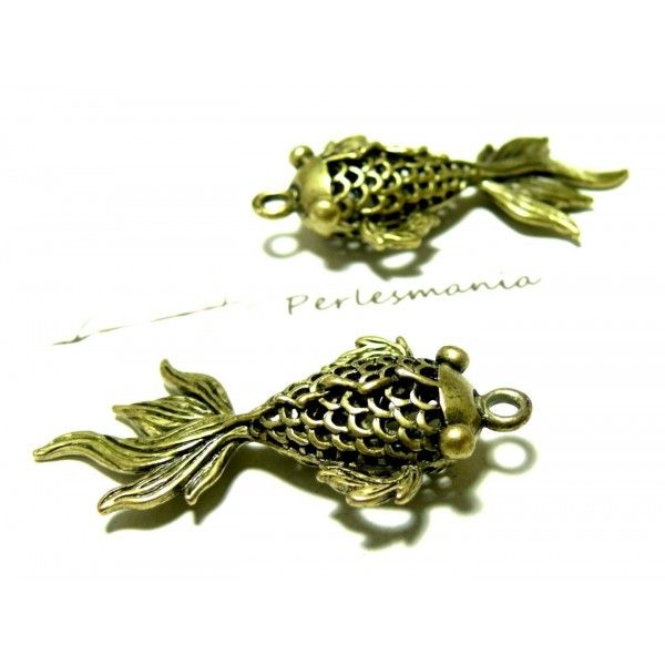 Pendentifs bronze poisson 3D Carpe Koi  metal couleur Bronze