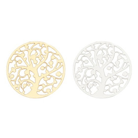 S11131898  PAX 10 Estampes pendentif Arbe à vie dans Cercle 22mm métal couleur Doré
