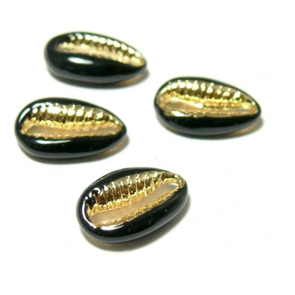 2 perles interclalaires émaillés Cauri résine emaille Blanc sur metal doré14 par 4,5mm 