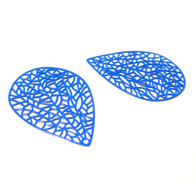 PS110146625 PAX de 4 Estampes pendentif filigrane Goutte feuille 40 par 30mm Blanches