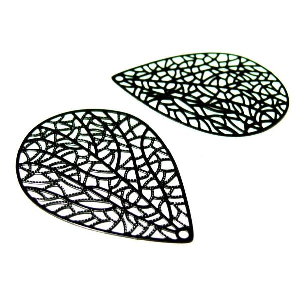 Estampes pendentif filigrane Goutte feuille 40 par 30mm Noires