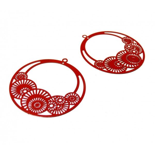 Estampes pendentif filigrane Cercle fleur d'osaka 42mm Rouge