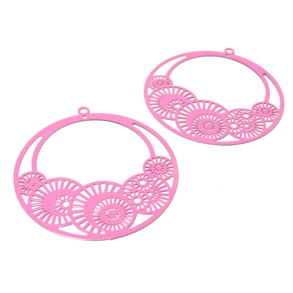 PS110146651 PAX de 4 Estampes pendentif filigrane Cercle fleur d'osaka 42mm Rouge