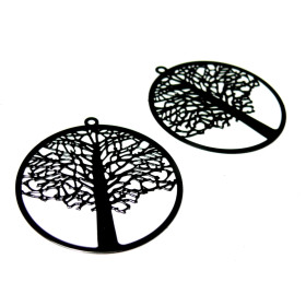 PS110146646 PAX de 4 Estampes pendentif filigrane Cercle Arbre Bleu Lilas 42mm Rose