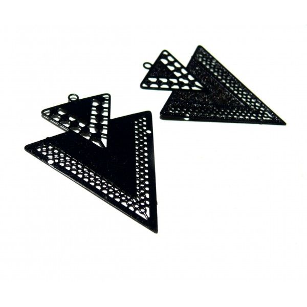 Estampes pendentif Geometrique Double Triangle de 40mm Noir