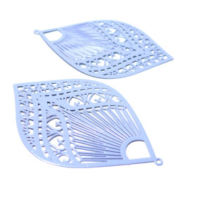 PS110146618 PAX 4 Estampes pendentif filigrane Grand eventail Bleu Lilas 39 par 59mm