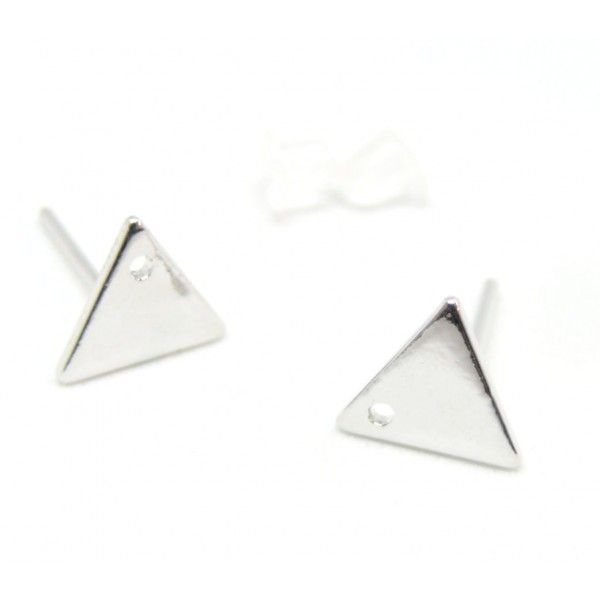 paires  Boucle d'oreille Puce Triangle 12mm cuivre couleur Argent Platine avec trou et embouts poussoirs