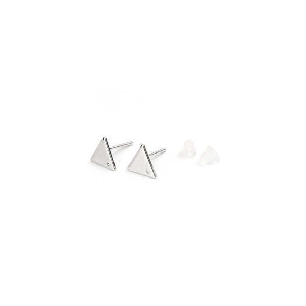 PS110143459 PAX 2 paires  Boucle d'oreille Puce Triangle 12mm cuivre couleur Argent Platine avec trou et embouts poussoirs