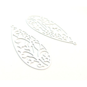 AE115397 Lot de 4 Estampes pendentif filigrane Goutte ajourée Blanc 40 par 18mm