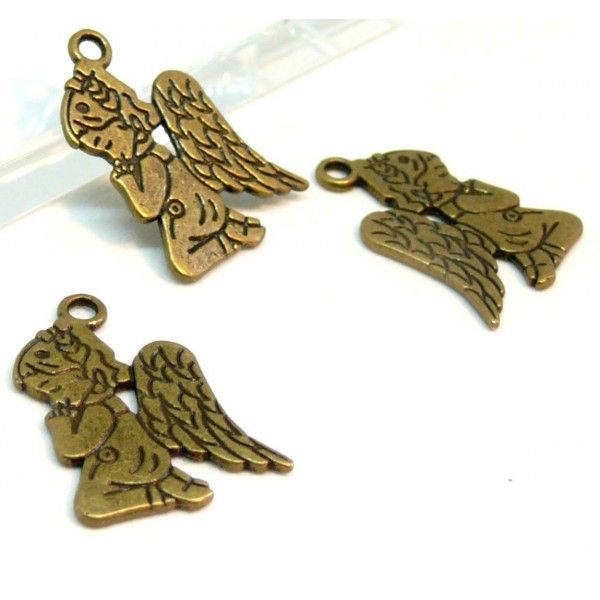 10 pendentifs breloques Anges, Ange en prière métal couleur bronze