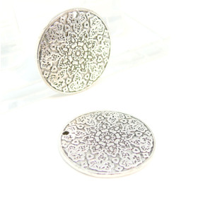 PS1127447 PAX 5 Pendentifs medaillons Mandala Fleurs 28mm métal couleur Argent Antique