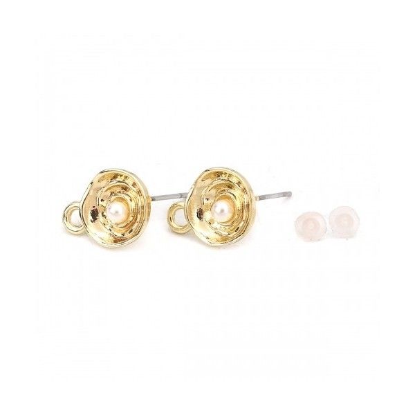 S110131459  PAX 4 supports Boucle d'oreille Puce ronde 3D avec perles metal couleur Doré avec attache et embouts