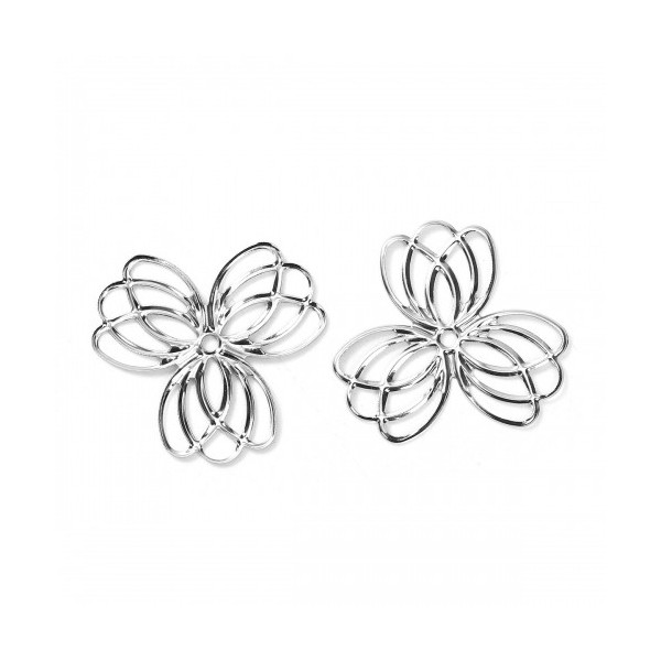 Pendentifs multiconnecteur, FLEUR metal couleur ARGENT PLATINE
