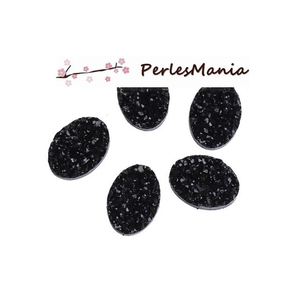 Cabochons Druzy Ovale Plat Noir 13x18mm – Résine