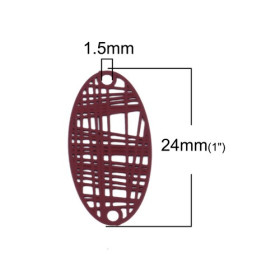 Estampes Pendentif Connecteur Filigrane Ovale Futuriste Rouge Bordeaux 24mm