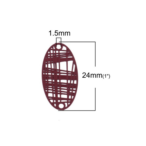 Estampes Pendentif Connecteur Filigrane Ovale Futuriste Rouge Bordeaux 24mm