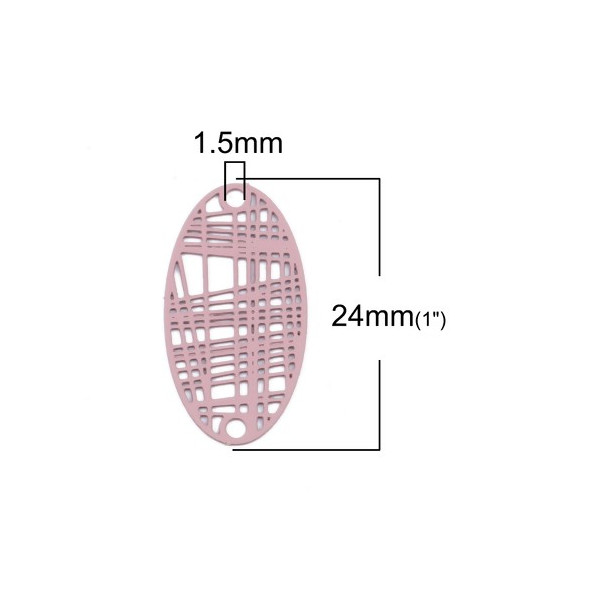 S110204890 Lot de 10 Estampes pendentif connecteur filigrane Ovale Futuriste Rose de 24mm