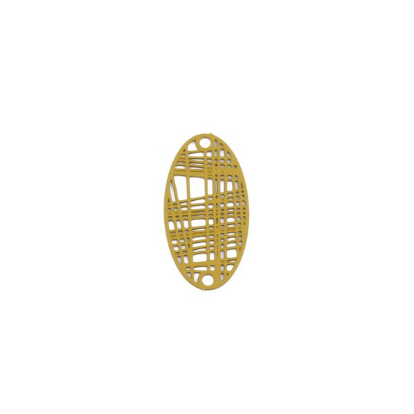 Lot de 10 Estampes Pendentif Connecteur Filigrane Ovale Futuriste Jaune Moutarde 24mm
