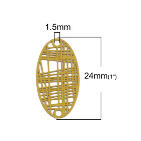 Lot de 10 Estampes Pendentif Connecteur Filigrane Ovale Futuriste Jaune Moutarde 24mm