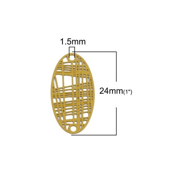 S110204891 PAX 10 Estampes pendentif filigrane Ovale Futuriste Jaune Moutarde de 24mm