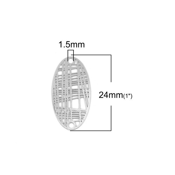 Estampes Pendentifs Connecteurs Filigrane Ovale Futuriste 24mm – Argent Platine