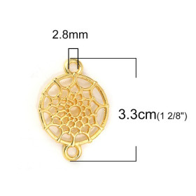 PS110117611 PAX 15 connecteurs pendentifs toile d'araignée, halloween,dream catcher métal couleur Doré