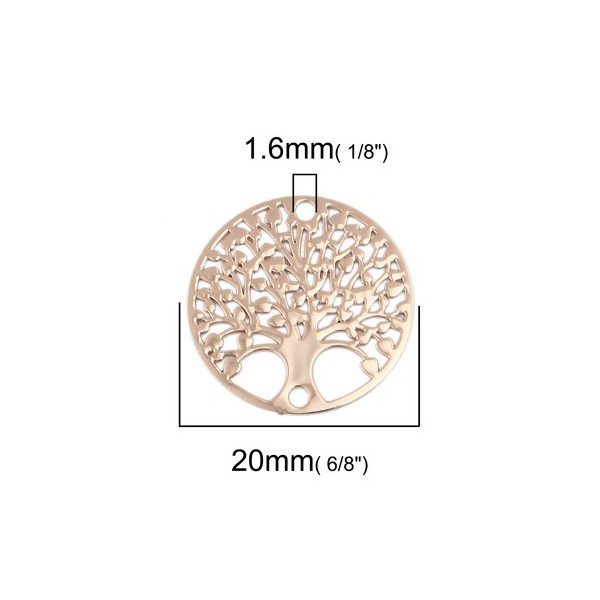 Estampes Pendentif Connecteur Filigrane Médaillon Arbre à Cœur 20 mm – Cuivre – Doré