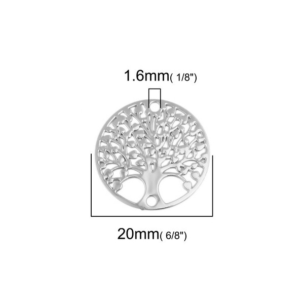 Estampes Pendentif Connecteur Filigrane Médaille Arbre à Cœur 20mm Argent Platine