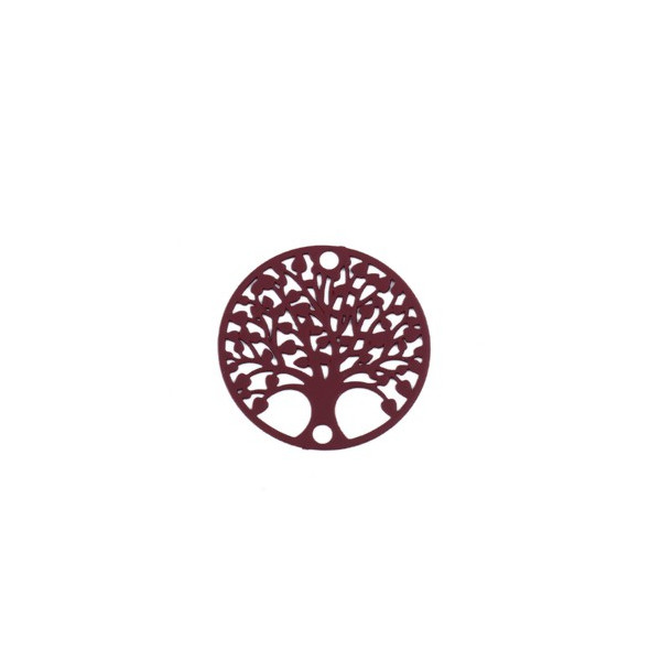 Estampes pendentif connecteur filigrane Medaillon Arbre à coeur Rouge Bordeaux de 20mm