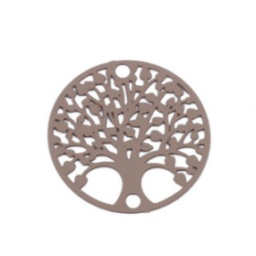 Estampes pendentif connecteur filigrane Medaillon Arbre à coeur Beige Taupe de 20mm