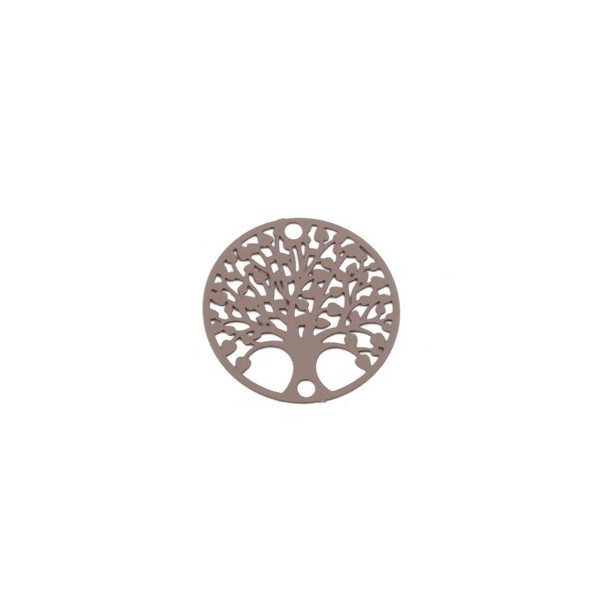 Estampes pendentif connecteur filigrane Medaillon Arbre à coeur Beige Taupe de 20mm