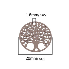 Estampes pendentif connecteur filigrane Medaillon Arbre à coeur Beige Taupe de 20mm