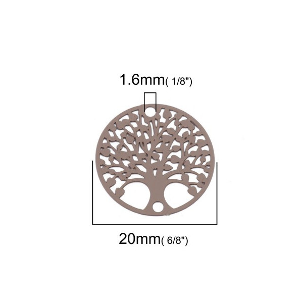 Estampes pendentif connecteur filigrane Medaillon Arbre à coeur Beige Taupe de 20mm