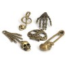 S11201261 Set de 6 pieces pendentifs breloque tête de mort, crane, squelette, halloween metal couleur BRONZE
