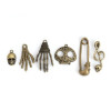 S11201261 Set de 6 pieces pendentifs breloque tête de mort, crane, squelette, halloween metal couleur BRONZE